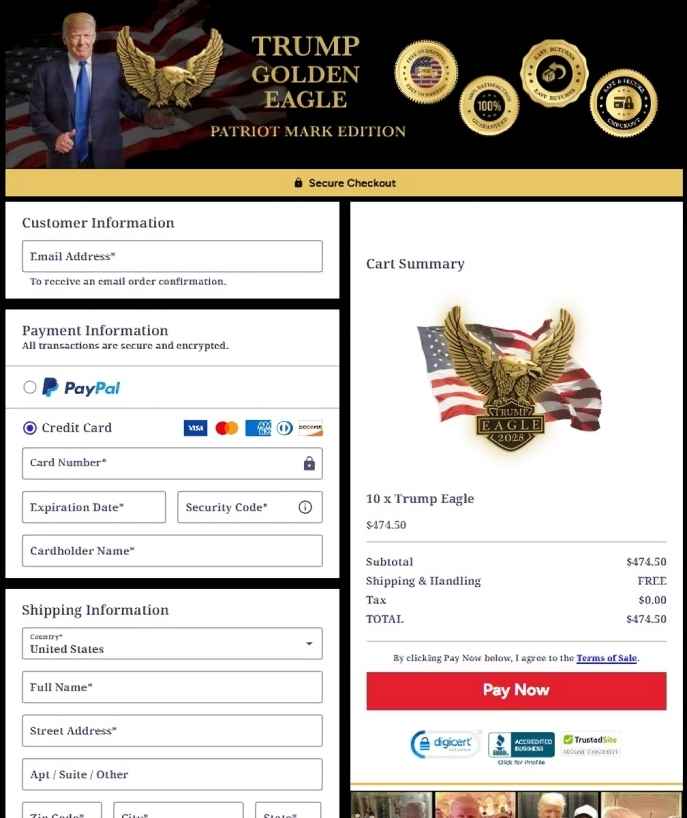 Trump Eagle Secure Checkout — Order Page